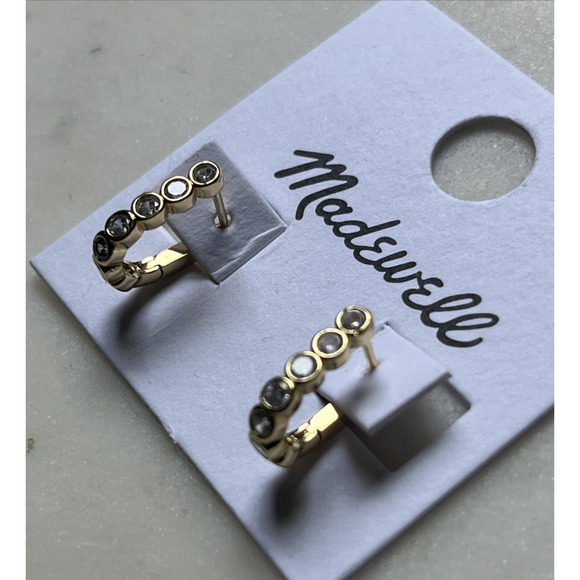 Madewell Jewelry - Madewell Tennis Collection Bezel Set Crystal Carabiner Hoop Earrings Gold Tone